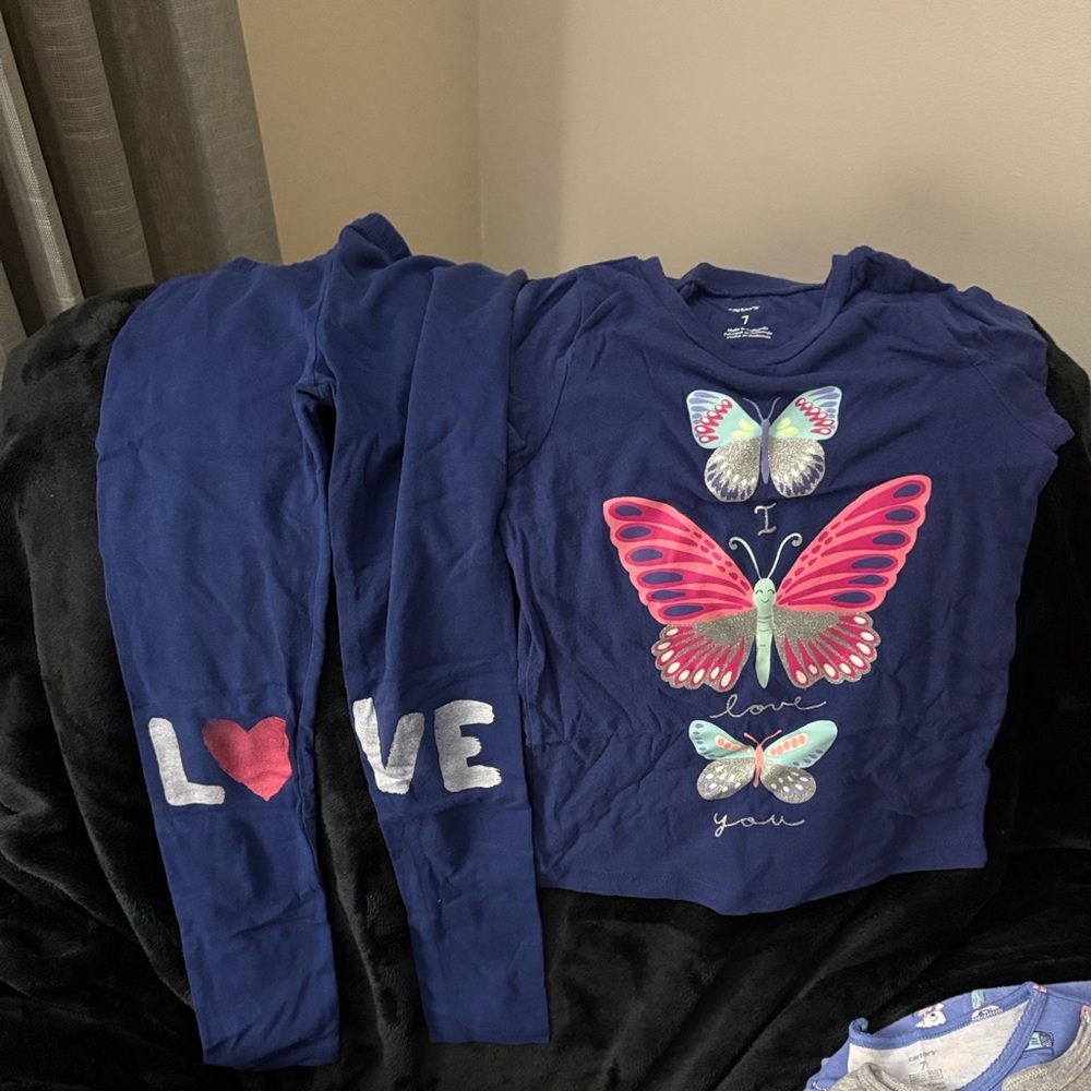 Carter's Blue Pajama Set with Colorful Butterflies